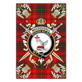 MacDougall Modern Tartan Crest Black Garden Flag - Gold Thistle Style
